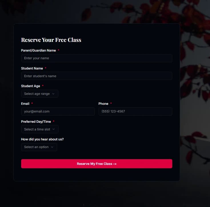 Martial arts gym blog post with sidebar CTA